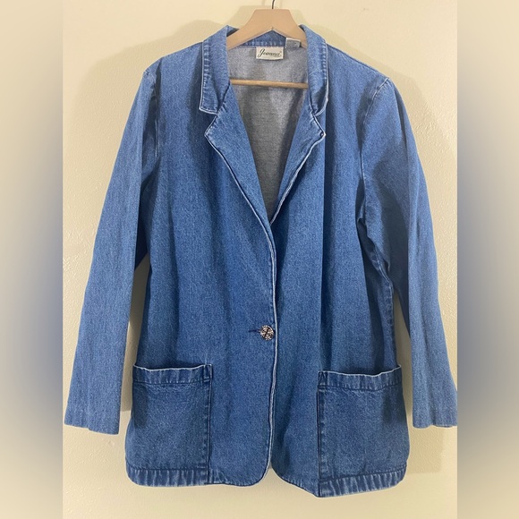 Joanna VTG Denim Blazer Womens L Pockets Excellent Condition - Picture 1 of 9